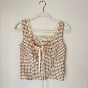 PacSun Cream and Brown Plaid Button-Up Blouse